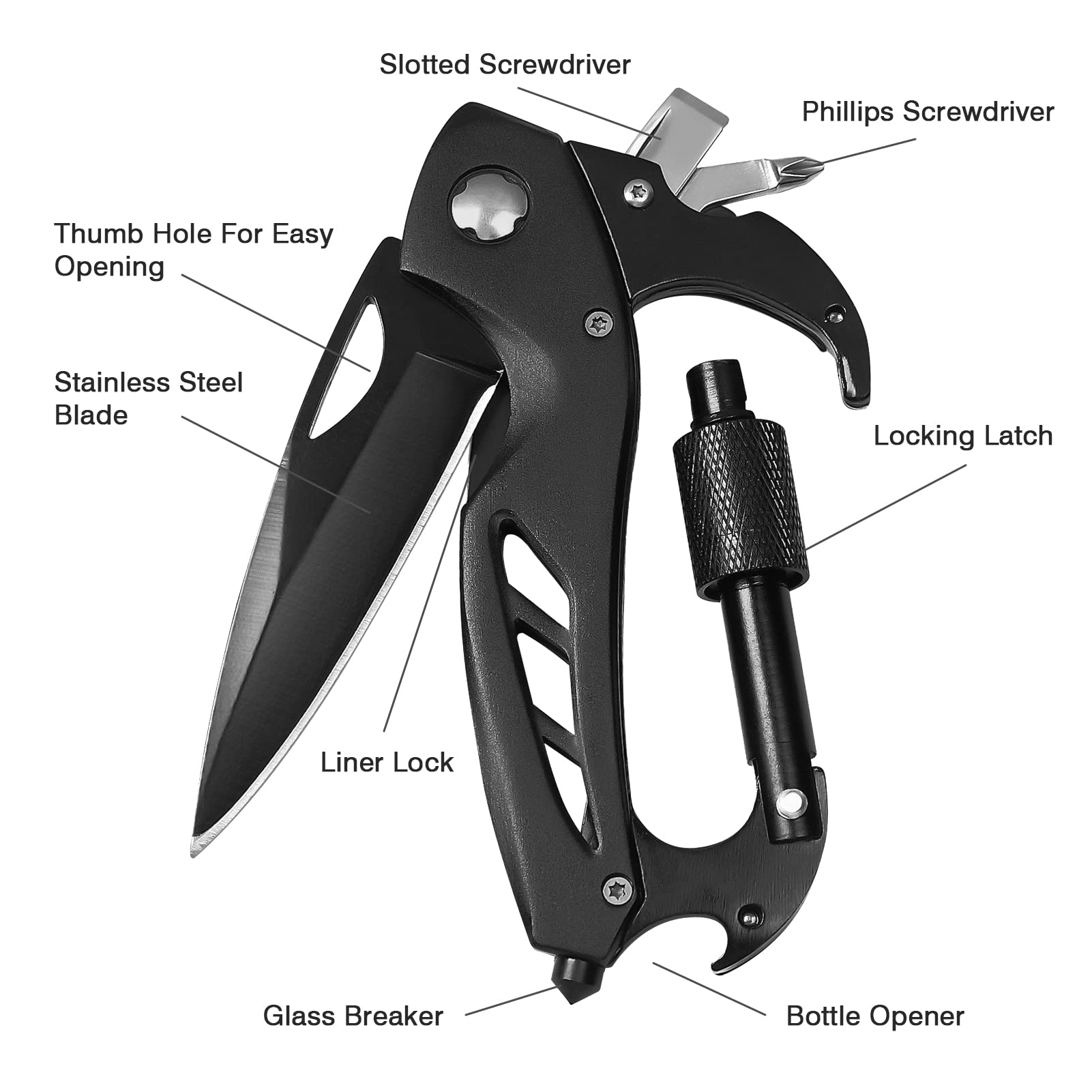 Multitool Carabiner with Pocket Knife, EDC Carabiners Keychain